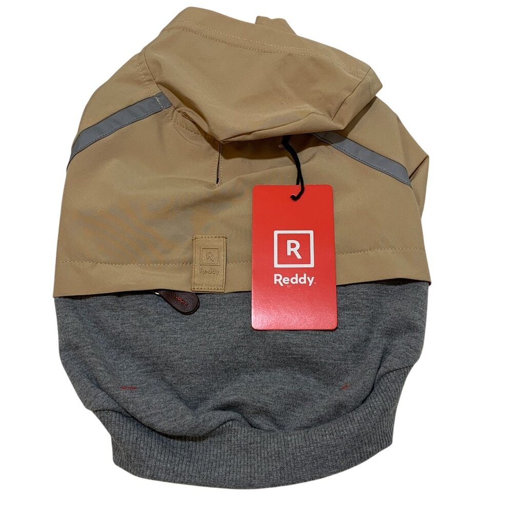 Reddy Pet Dog Hoodie XS Tan & Gray‎ With Reflective Stripes & Zipper Pocket